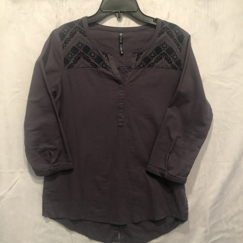 Kuhl Pullover Women's Shirt V-Neck Purple, Tunic, 3/4 Sleeve, Size Small S